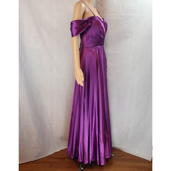 New Bridesmaid (4) Purple Satin Drape Sleeve with Spaghetti Strap Maxi Dress - Picture 9 of 9